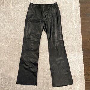Vintage 100% black leather flare leg pants